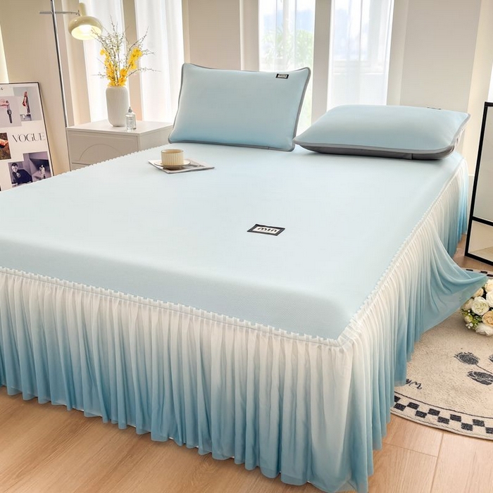 91家纺网 家纺一手货源 找家纺 子曰 2026新款PE小清新凉席床裙款 小清新-天蓝