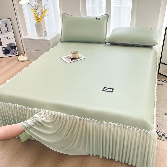 91家纺网 家纺一手货源 找家纺 子曰 2026新款PE小清新凉席床裙款 小清新-绿