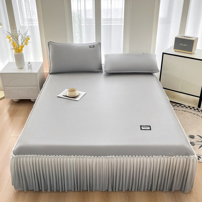 91家纺网 家纺一手货源 找家纺 子曰 2026新款PE小清新凉席床裙款 小清新-灰