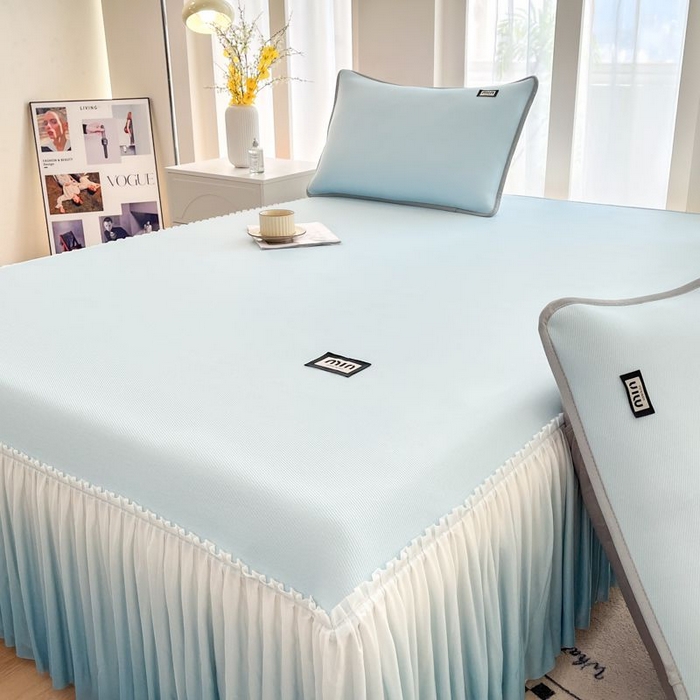 91家纺网 家纺一手货源 找家纺 子曰 2026新款PE小清新凉席床裙款 小清新-天蓝