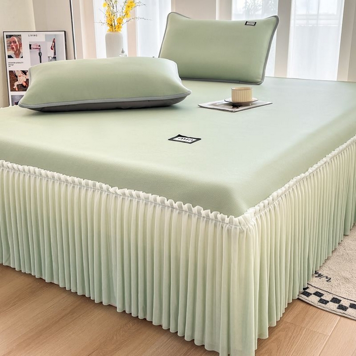 91家纺网 家纺一手货源 找家纺 子曰 2026新款PE小清新凉席床裙款 小清新-绿