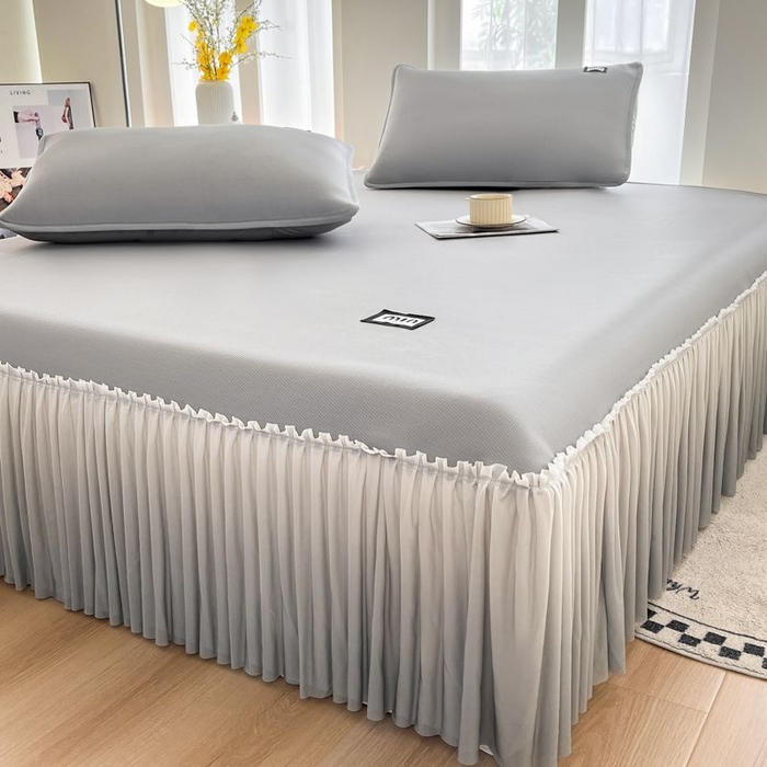 91家纺网 家纺一手货源 找家纺 子曰 2026新款PE小清新凉席床裙款 小清新-灰