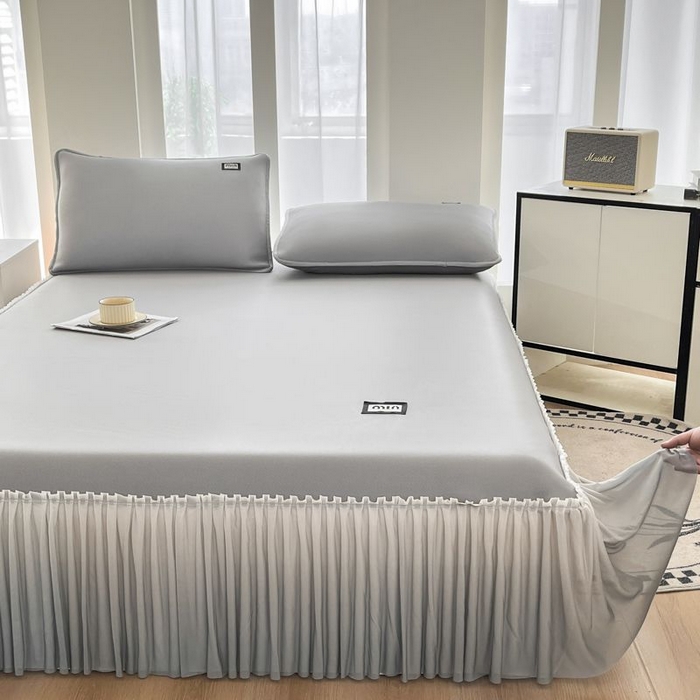 91家纺网 家纺一手货源 找家纺 子曰 2026新款PE小清新凉席床裙款 小清新-灰