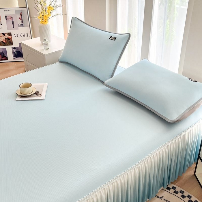 91家纺网 家纺一手货源 找家纺 子曰 2026新款PE小清新凉席床裙款 小清新-天蓝