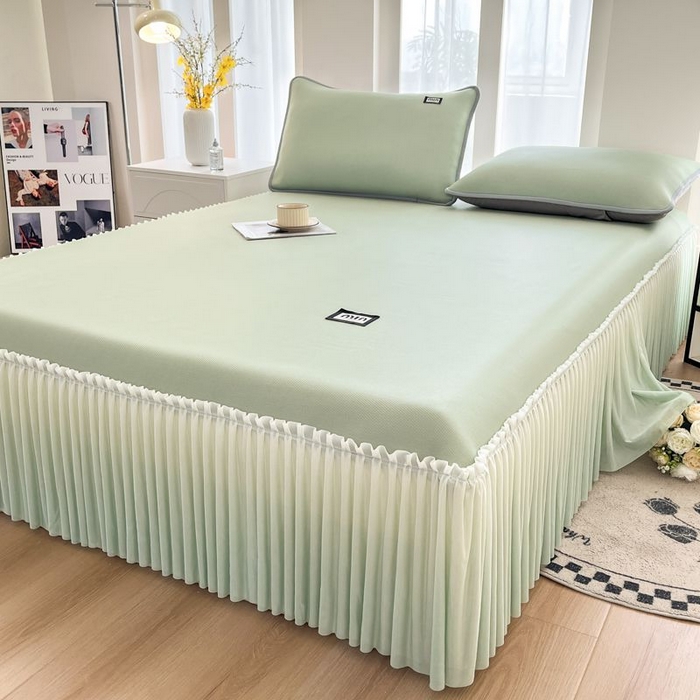 91家纺网 家纺一手货源 找家纺 子曰 2026新款PE小清新凉席床裙款 小清新-绿