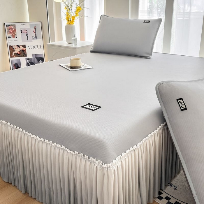 91家纺网 家纺一手货源 找家纺 子曰 2026新款PE小清新凉席床裙款 小清新-灰