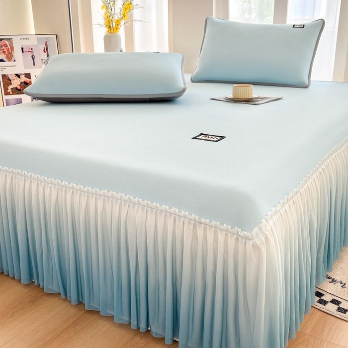 91家纺网 家纺一手货源 找家纺 子曰 2026新款PE小清新凉席床裙款 小清新-天蓝