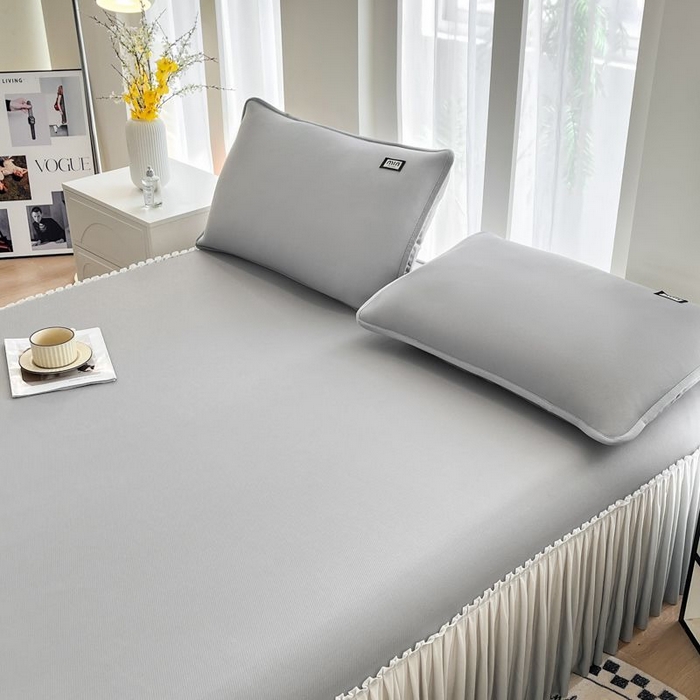 91家纺网 家纺一手货源 找家纺 子曰 2026新款PE小清新凉席床裙款 小清新-灰