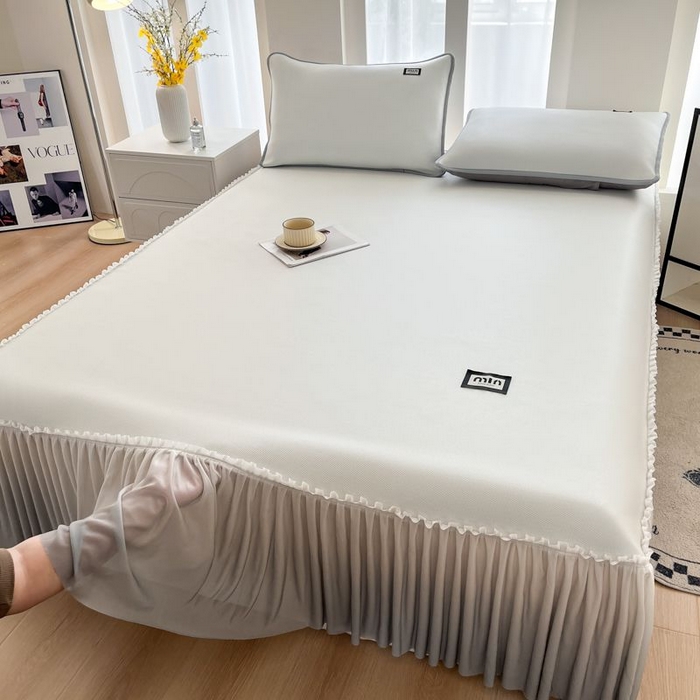 91家纺网 家纺一手货源 找家纺 子曰 2026新款PE小清新凉席床裙款 小清新-白