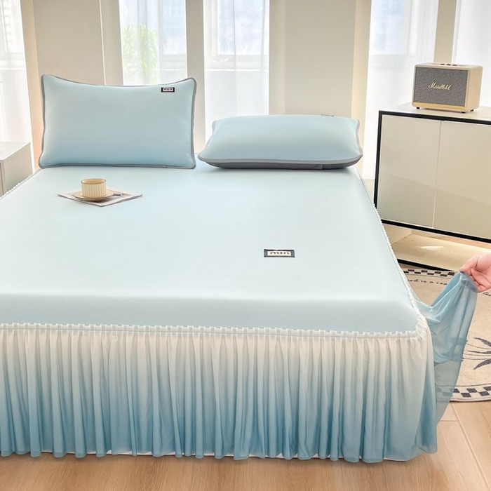 91家纺网 家纺一手货源 找家纺 子曰 2026新款PE小清新凉席床裙款 小清新-天蓝