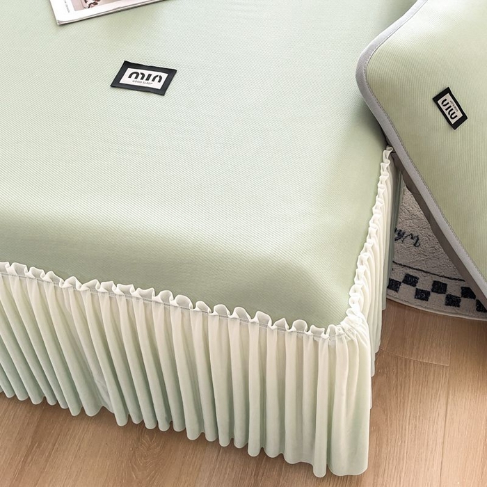 91家纺网 家纺一手货源 找家纺 子曰 2026新款PE小清新凉席床裙款 小清新-绿