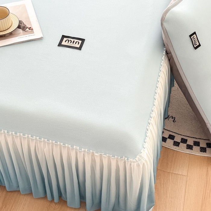 91家纺网 家纺一手货源 找家纺 子曰 2026新款PE小清新凉席床裙款 小清新-天蓝