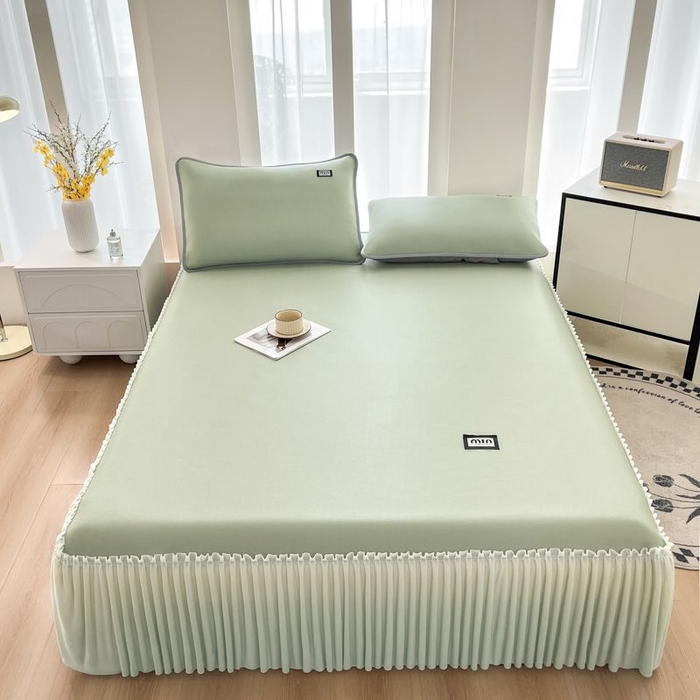 91家纺网 家纺一手货源 找家纺 子曰 2026新款PE小清新凉席床裙款 小清新-绿