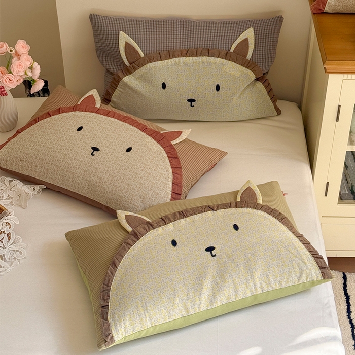 91家纺网 家纺一手货源 找家纺 蔻眠 可爱小羊-凉感丝凉豆豆猫肚记忆枕儿童枕芯学生护颈枕头 可爱小羊-橘红