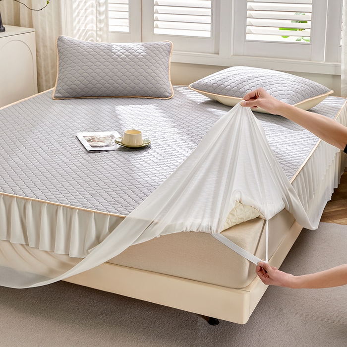 91家纺网 家纺一手货源 找家纺 羽梦家纺 2026新款硅胶床裙款凉席席子 青空灰