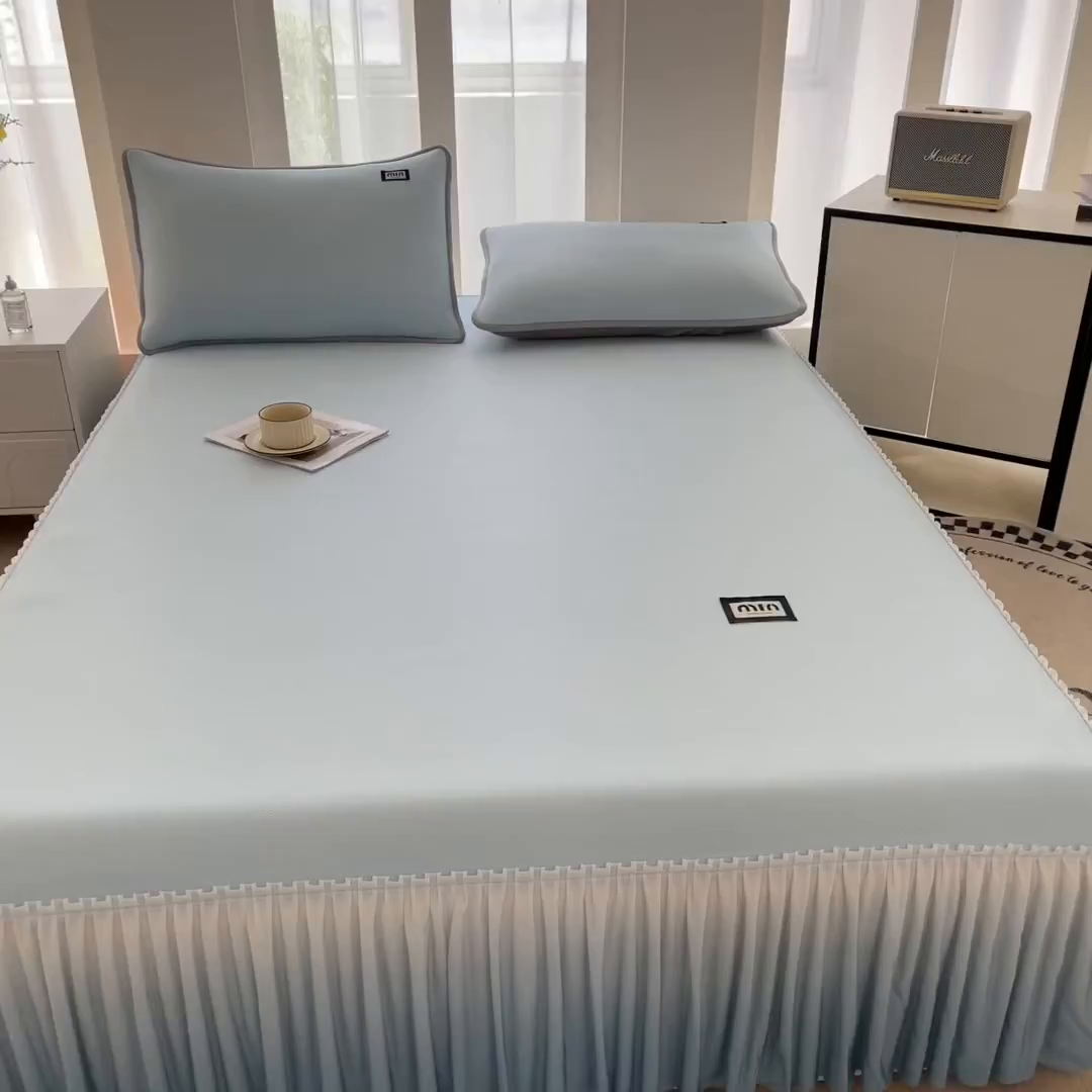 91家纺网 家纺一手货源 找家纺 子曰 2026新款PE小清新凉席床裙款 小清新-天蓝