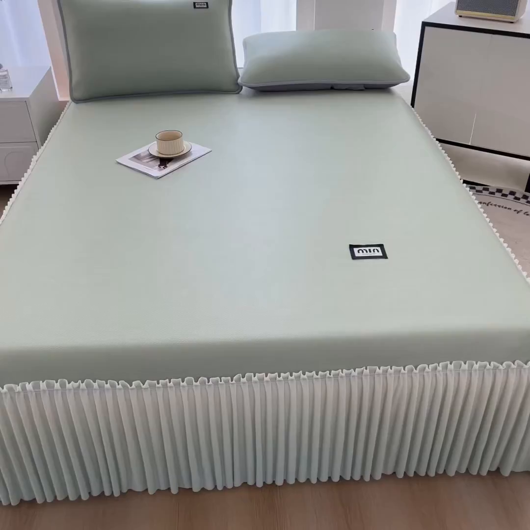 91家纺网 家纺一手货源 找家纺 子曰 2026新款PE小清新凉席床裙款 小清新-绿