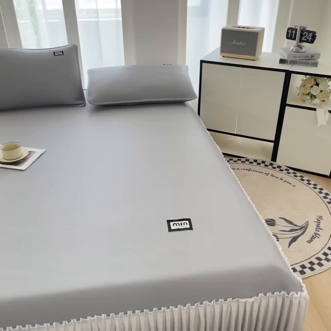91家纺网 家纺一手货源 找家纺 子曰 2026新款PE小清新凉席床裙款 小清新-灰
