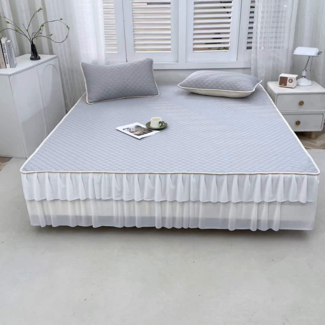 91家纺网 家纺一手货源 找家纺 羽梦家纺 2026新款硅胶床裙款凉席席子 青空灰