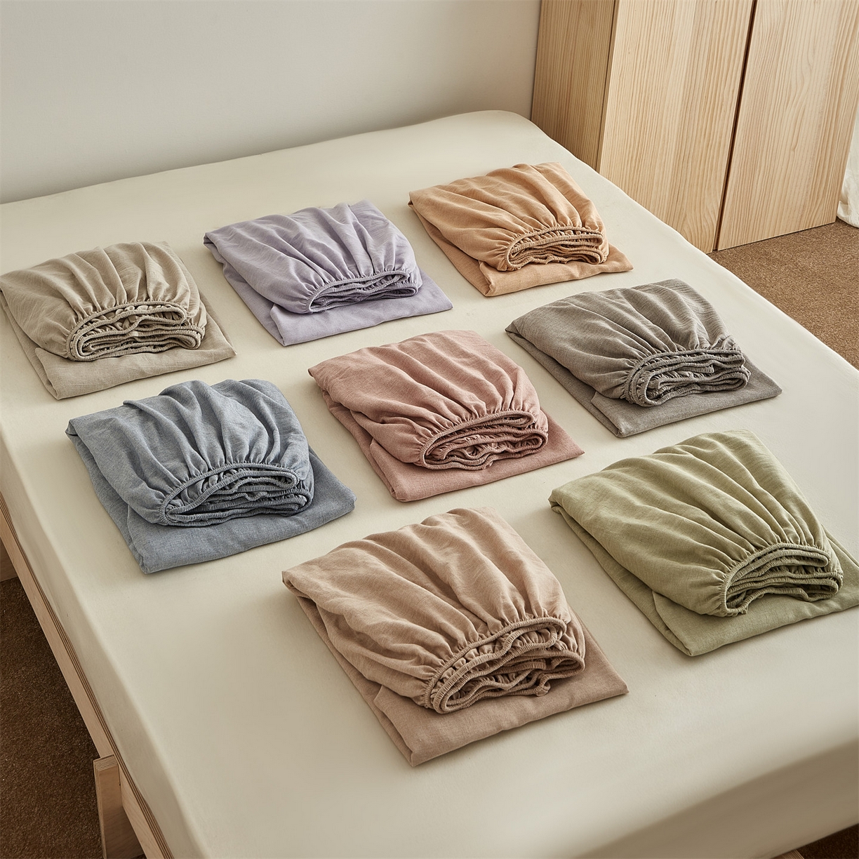 91家纺网 家纺一手货源 找家纺 （总）优眠坊 2026新款简约色织水洗棉麻人字纹单品床笠单件床笠