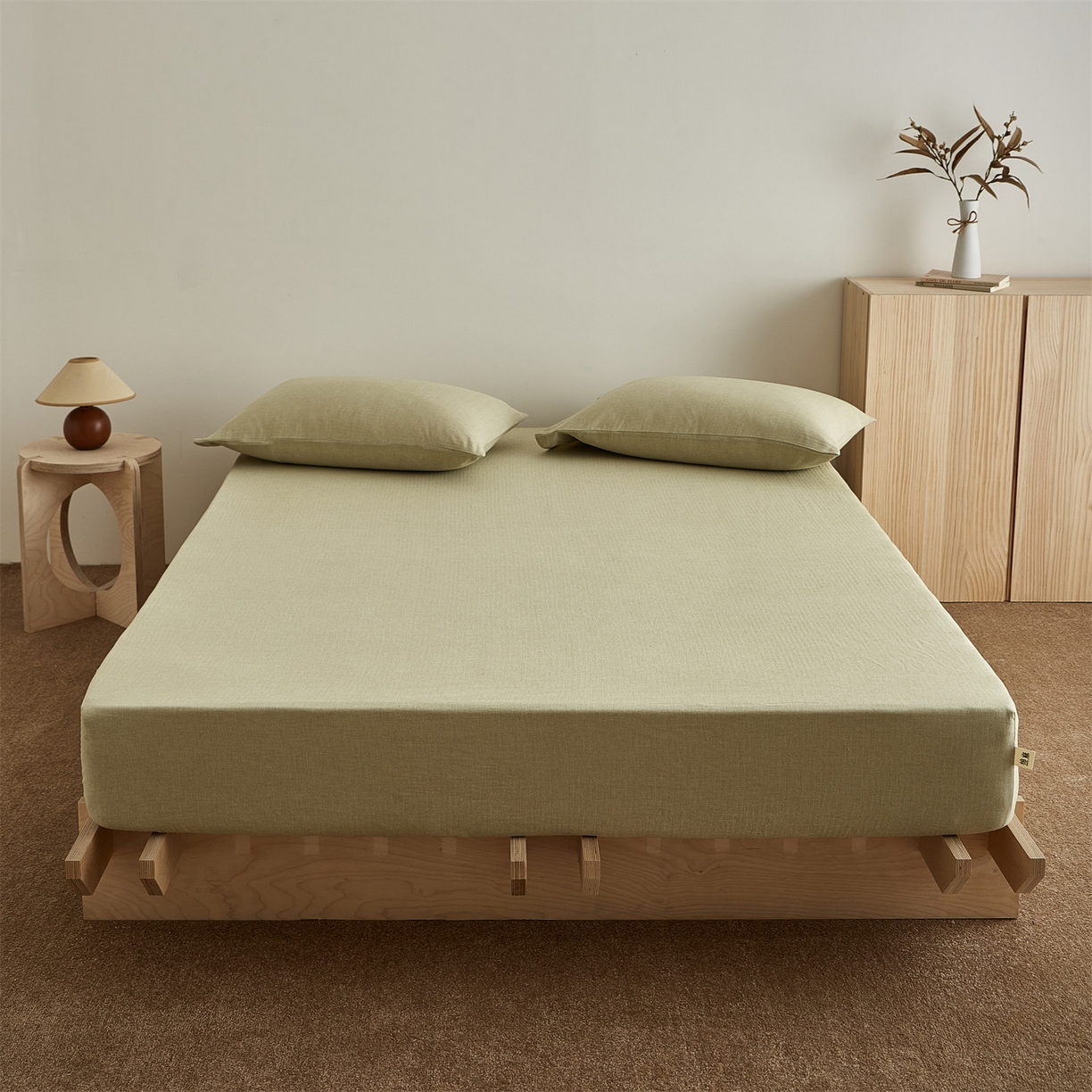 优眠坊 2026新款简约色织水洗棉麻人字纹单品床笠单件床笠 樱草绿