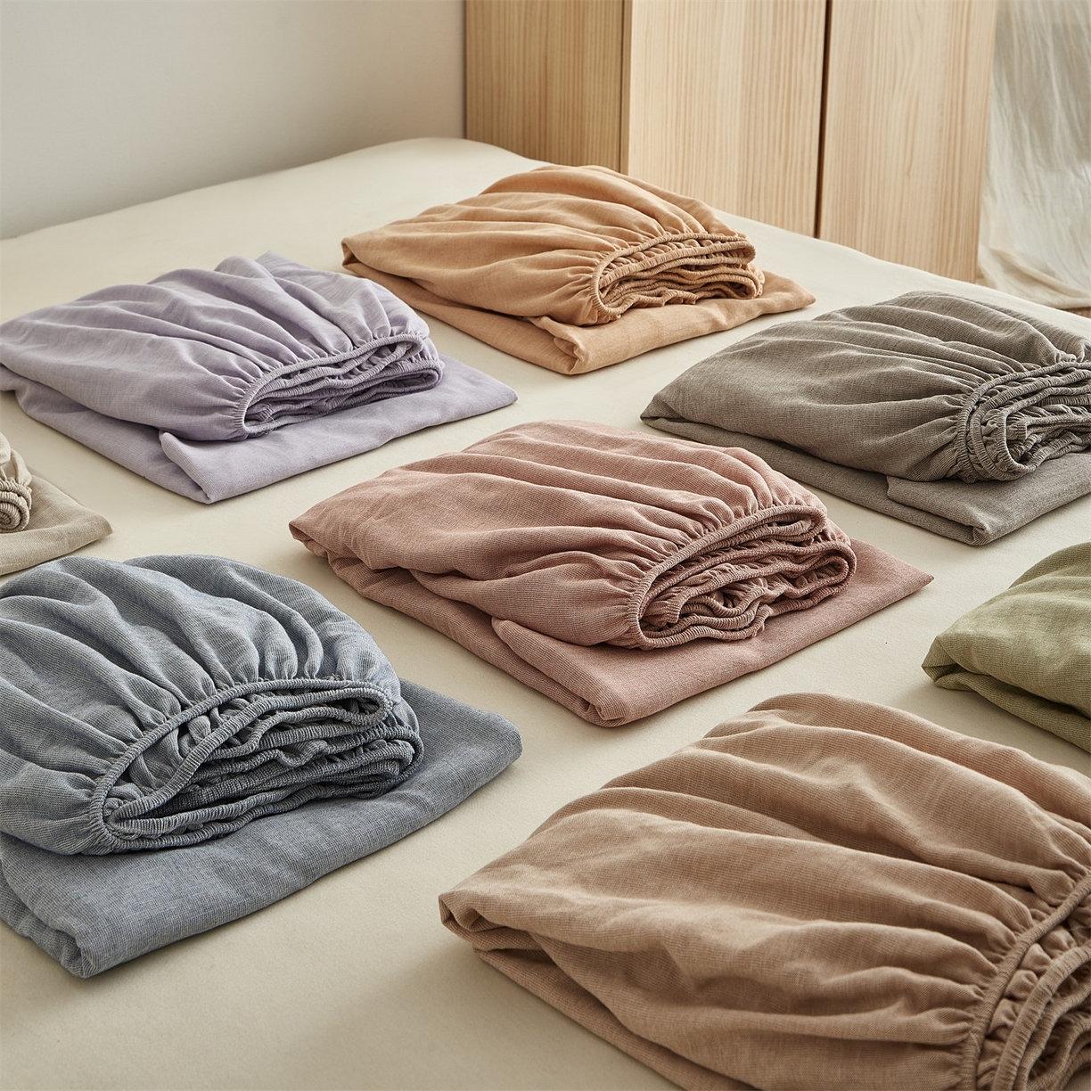 91家纺网 家纺一手货源 找家纺 优眠坊 2026新款简约色织水洗棉麻人字纹单品床笠单件床笠 组合图仅供展示不可下单