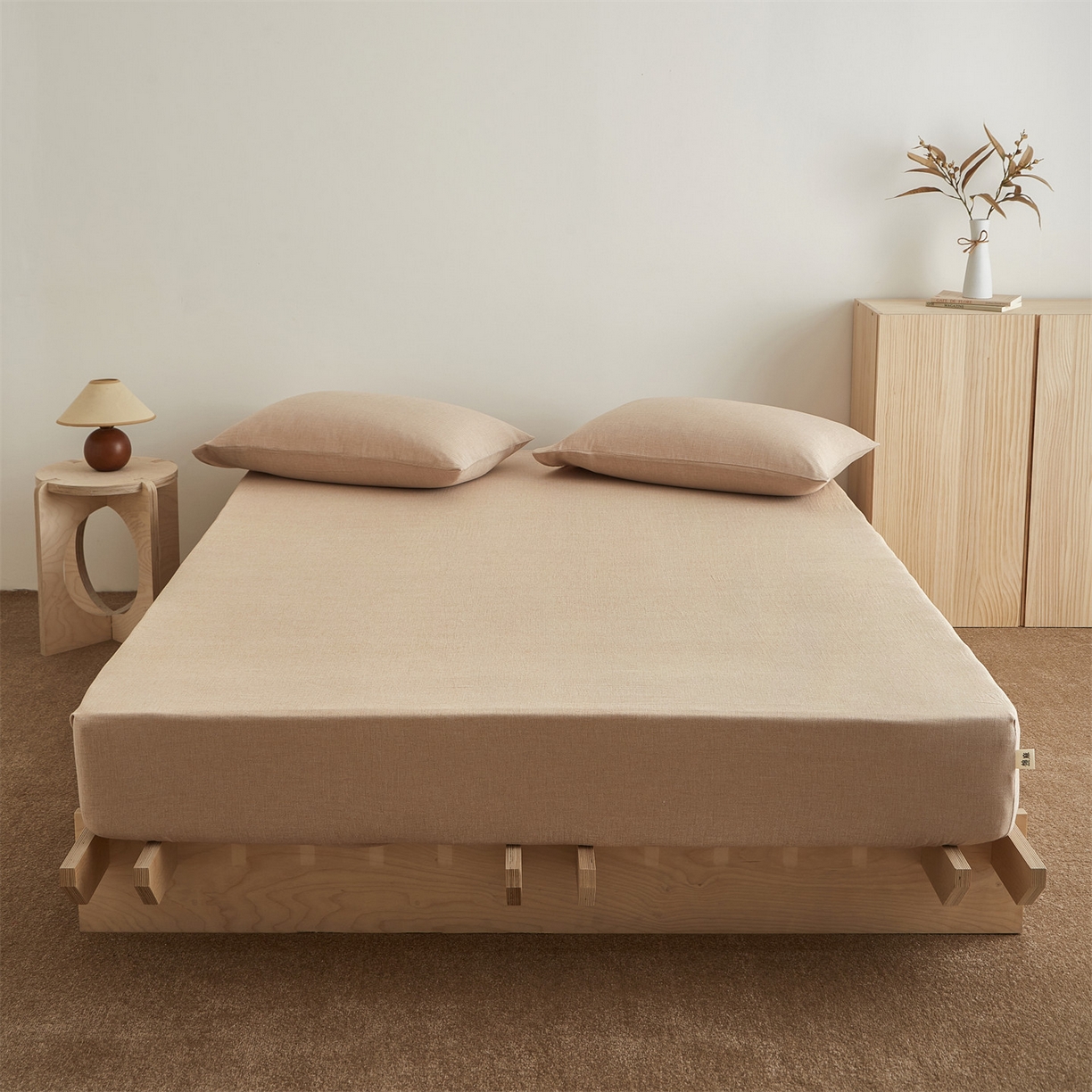 优眠坊 2026新款简约色织水洗棉麻人字纹单品床笠单件床笠 摩卡棕