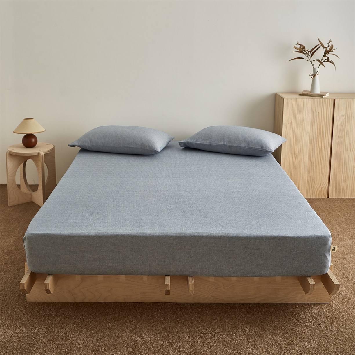 优眠坊 2026新款简约色织水洗棉麻人字纹单品床笠单件床笠 慕斯蓝