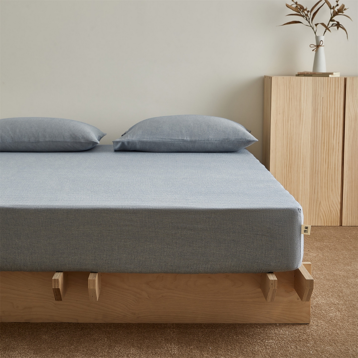 91家纺网 家纺一手货源 找家纺 优眠坊 2026新款简约色织水洗棉麻人字纹单品床笠单件床笠 慕斯蓝