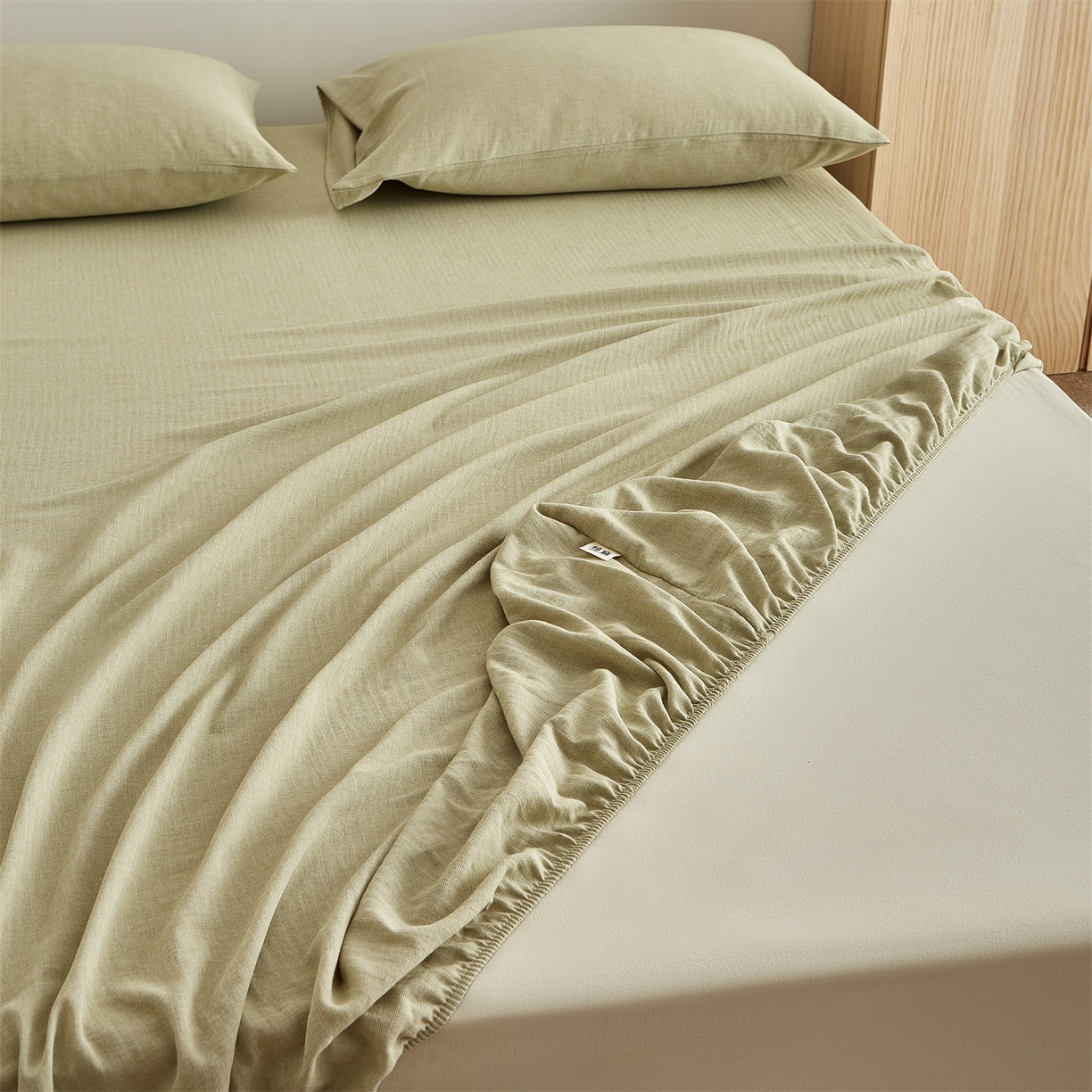 91家纺网 家纺一手货源 找家纺 优眠坊 2026新款简约色织水洗棉麻人字纹单品床笠单件床笠 樱草绿