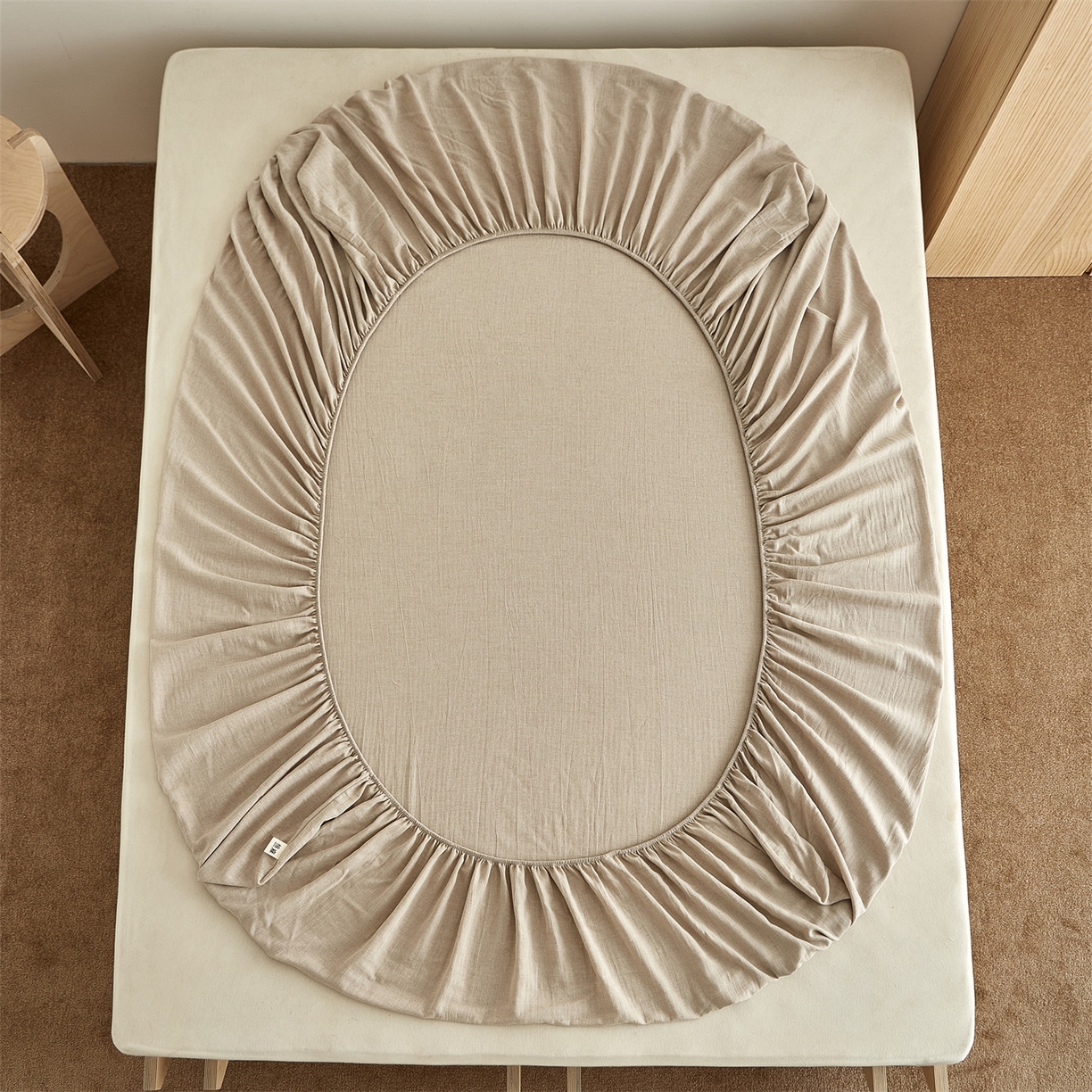 91家纺网 家纺一手货源 找家纺 优眠坊 2026新款简约色织水洗棉麻人字纹单品床笠单件床笠 浅米杏