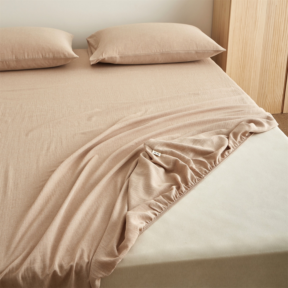 91家纺网 家纺一手货源 找家纺 优眠坊 2026新款简约色织水洗棉麻人字纹单品床笠单件床笠 摩卡棕