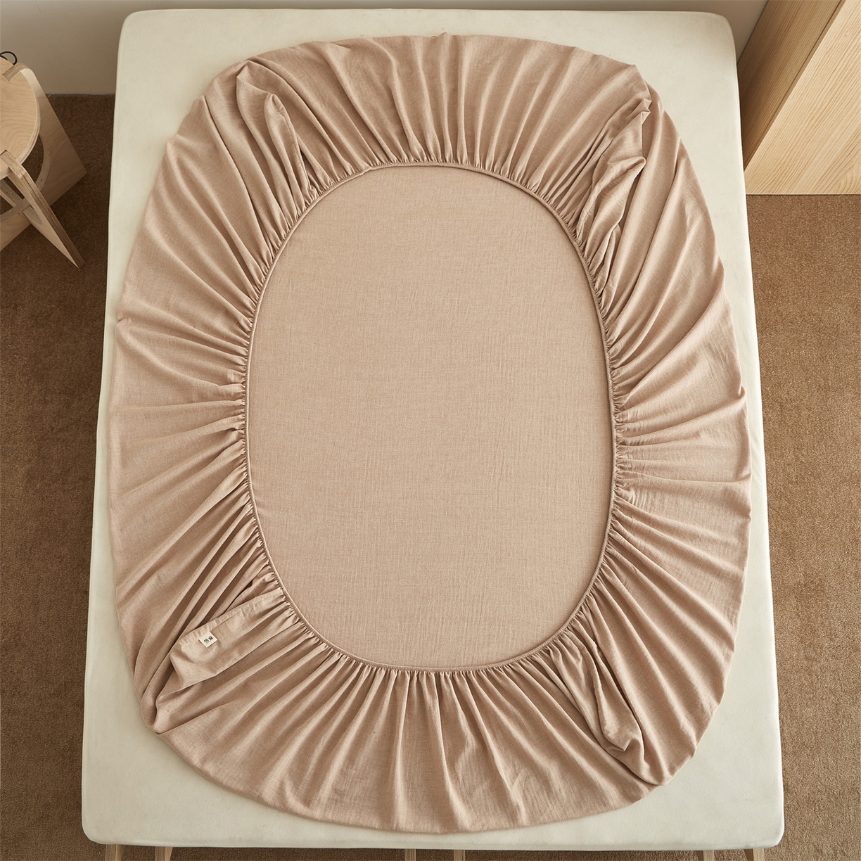 91家纺网 家纺一手货源 找家纺 优眠坊 2026新款简约色织水洗棉麻人字纹单品床笠单件床笠 摩卡棕