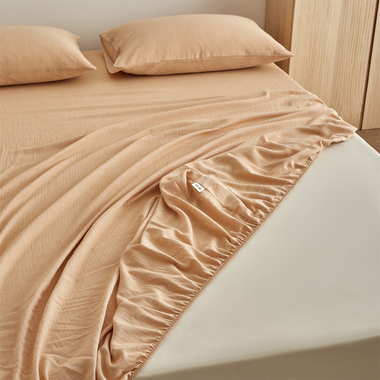 91家纺网 家纺一手货源 找家纺 优眠坊 2026新款简约色织水洗棉麻人字纹单品床笠单件床笠 南瓜橘