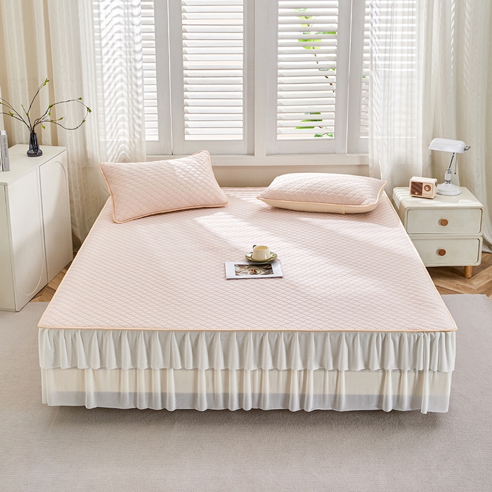 羽梦家纺 2026新款硅胶床裙款凉席席子 柔云粉