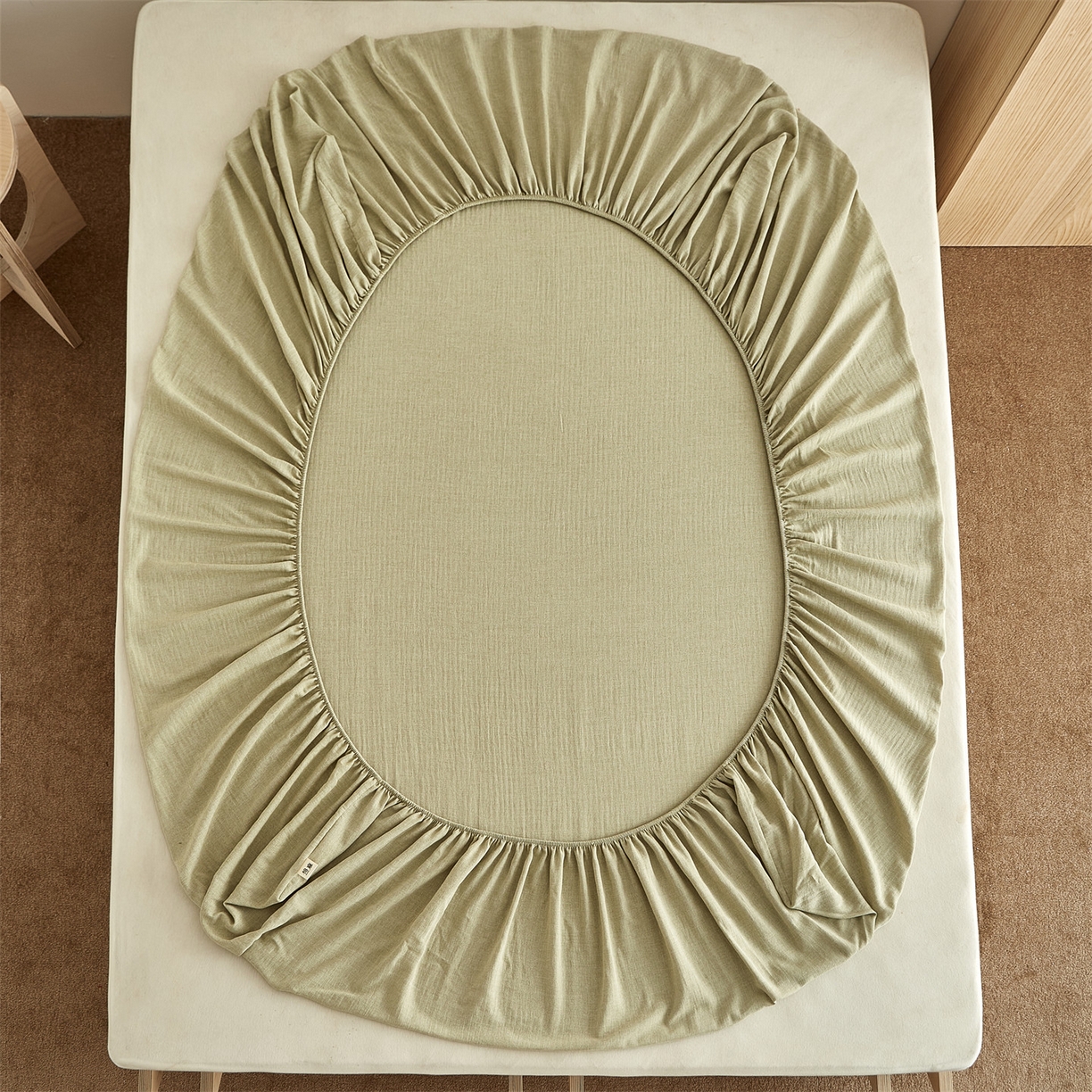 91家纺网 家纺一手货源 找家纺 优眠坊 2026新款简约色织水洗棉麻人字纹单品床笠单件床笠 樱草绿