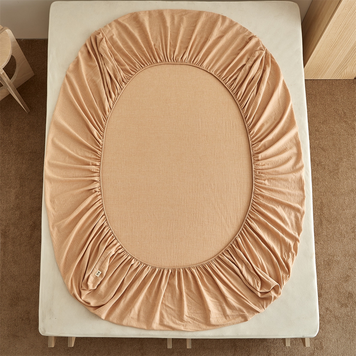 91家纺网 家纺一手货源 找家纺 优眠坊 2026新款简约色织水洗棉麻人字纹单品床笠单件床笠 南瓜橘