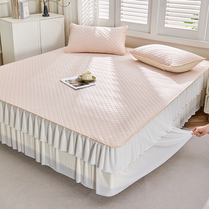 91家纺网 家纺一手货源 找家纺 羽梦家纺 2026新款硅胶床裙款凉席席子 柔云粉