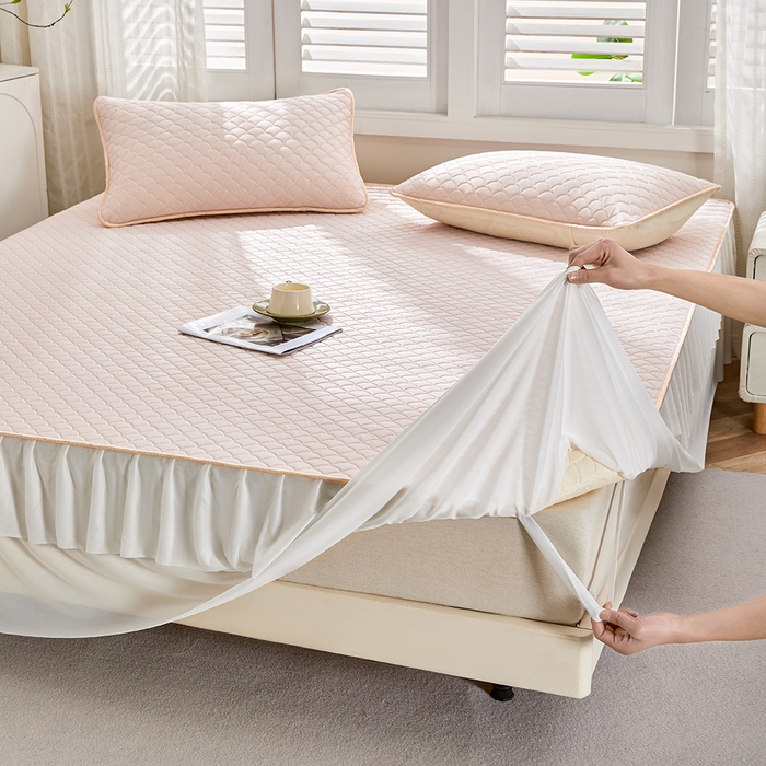 91家纺网 家纺一手货源 找家纺 羽梦家纺 2026新款硅胶床裙款凉席席子 柔云粉