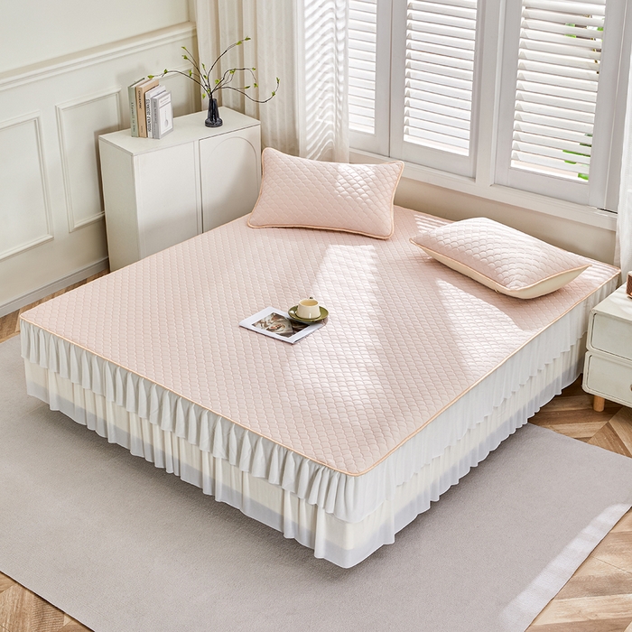 91家纺网 家纺一手货源 找家纺 羽梦家纺 2026新款硅胶床裙款凉席席子 柔云粉