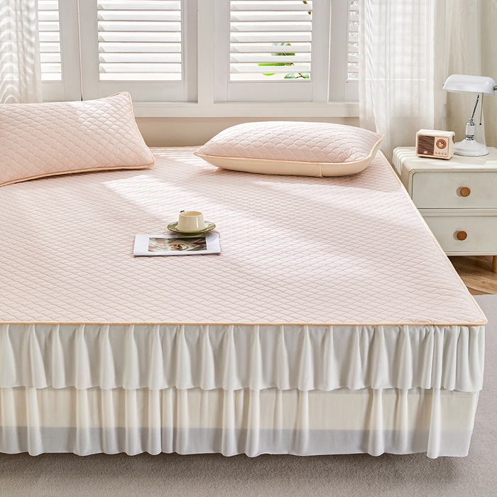 91家纺网 家纺一手货源 找家纺 羽梦家纺 2026新款硅胶床裙款凉席席子 柔云粉