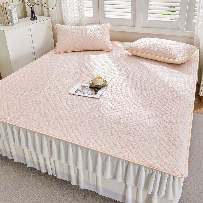 91家纺网 家纺一手货源 找家纺 羽梦家纺 2026新款硅胶床裙款凉席席子 柔云粉