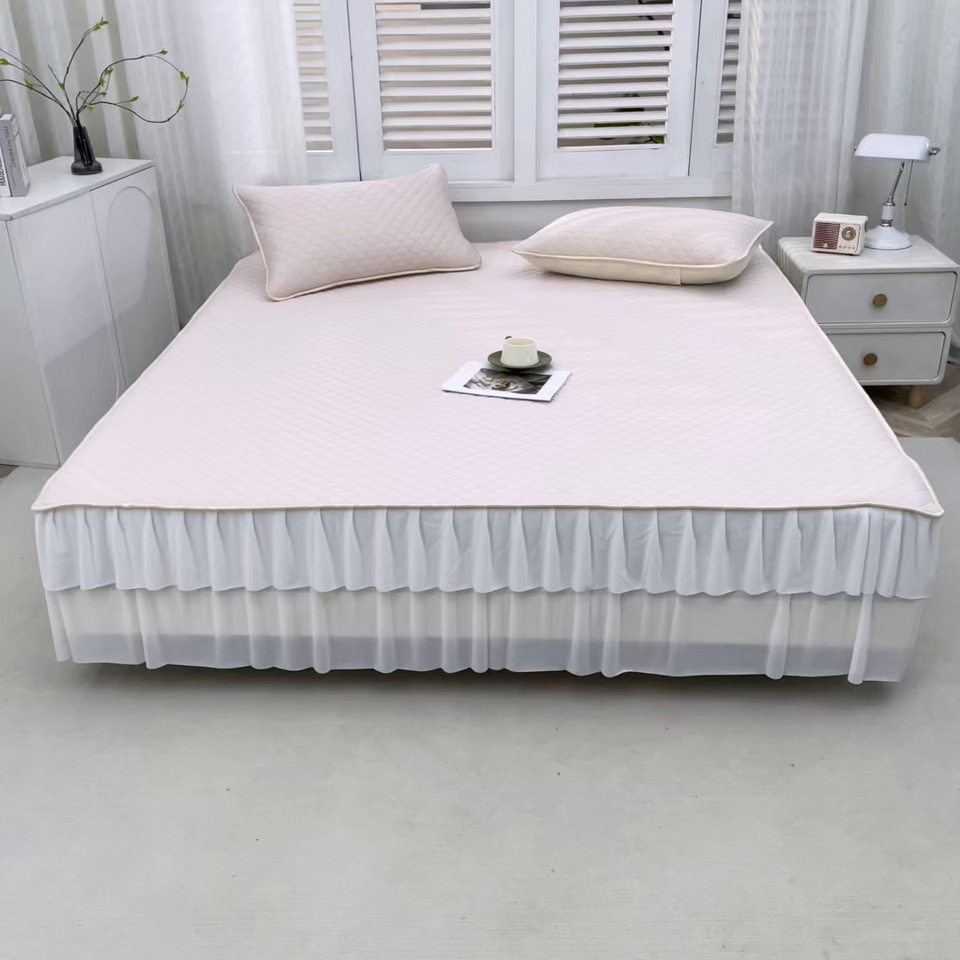 91家纺网 家纺一手货源 找家纺 羽梦家纺 2026新款硅胶床裙款凉席席子 柔云粉