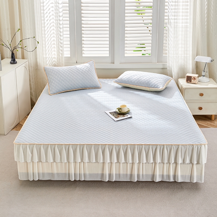 羽梦家纺 2026新款硅胶床裙款凉席席子 淡蓝色