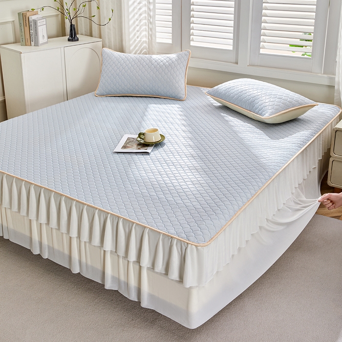 91家纺网 家纺一手货源 找家纺 羽梦家纺 2026新款硅胶床裙款凉席席子 淡蓝色