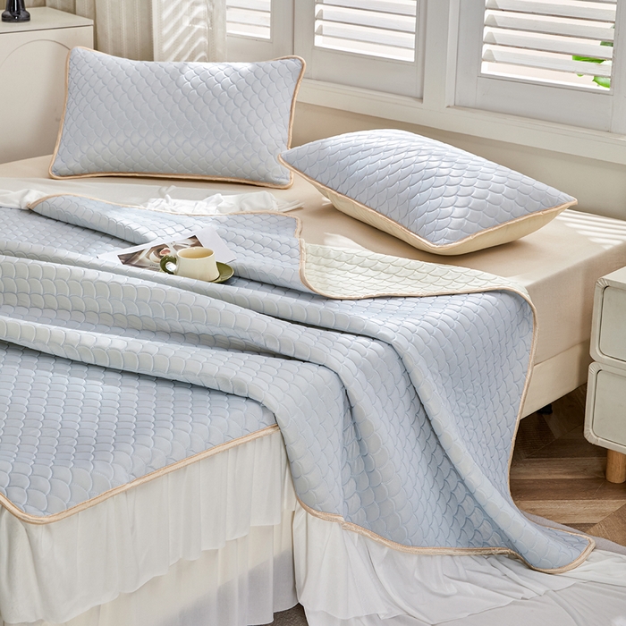 91家纺网 家纺一手货源 找家纺 羽梦家纺 2026新款硅胶床裙款凉席席子 淡蓝色