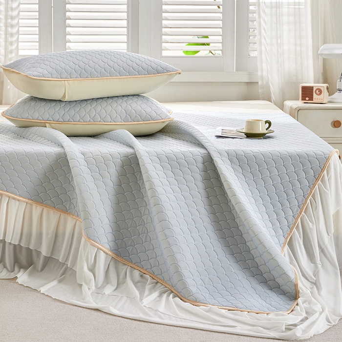 91家纺网 家纺一手货源 找家纺 羽梦家纺 2026新款硅胶床裙款凉席席子 淡蓝色