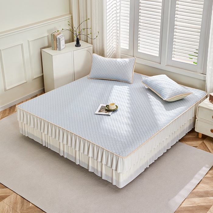 91家纺网 家纺一手货源 找家纺 羽梦家纺 2026新款硅胶床裙款凉席席子 淡蓝色