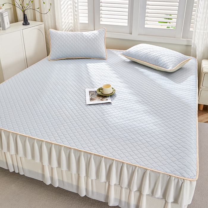 91家纺网 家纺一手货源 找家纺 羽梦家纺 2026新款硅胶床裙款凉席席子 淡蓝色