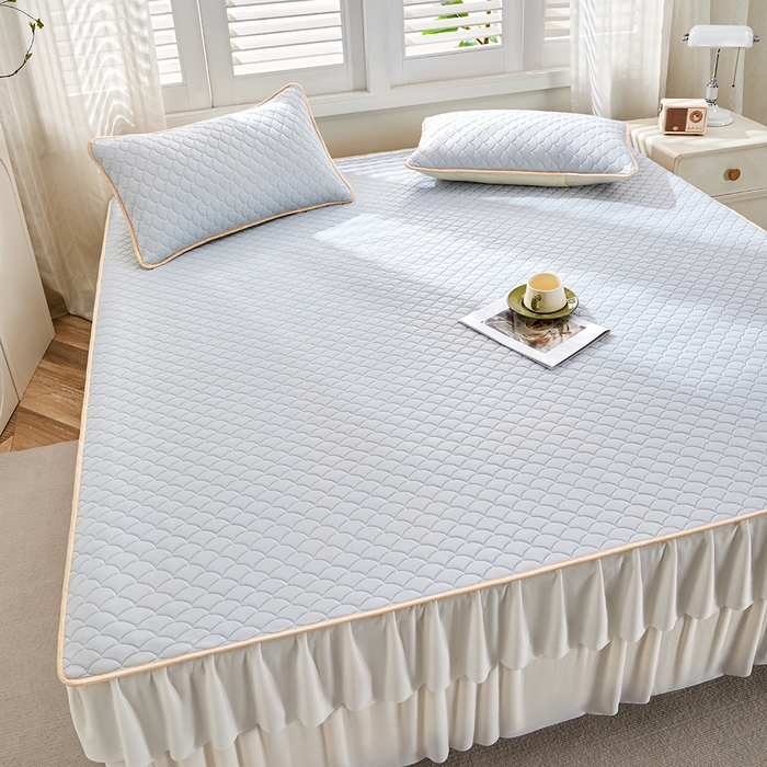 91家纺网 家纺一手货源 找家纺 羽梦家纺 2026新款硅胶床裙款凉席席子 淡蓝色